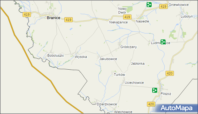 mapa Jakubowice gmina Branice, Jakubowice gmina Branice na mapie Targeo