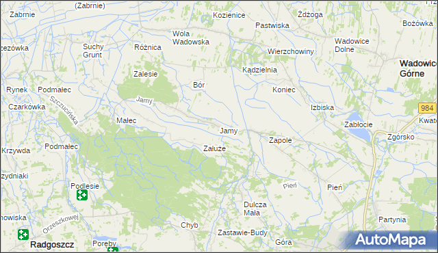 mapa Jamy gmina Wadowice Górne, Jamy gmina Wadowice Górne na mapie Targeo