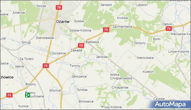 mapa Janików gmina Ożarów, Janików gmina Ożarów na mapie Targeo