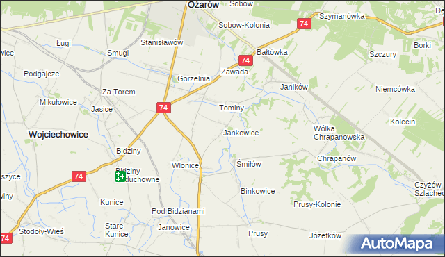 mapa Jankowice gmina Ożarów, Jankowice gmina Ożarów na mapie Targeo