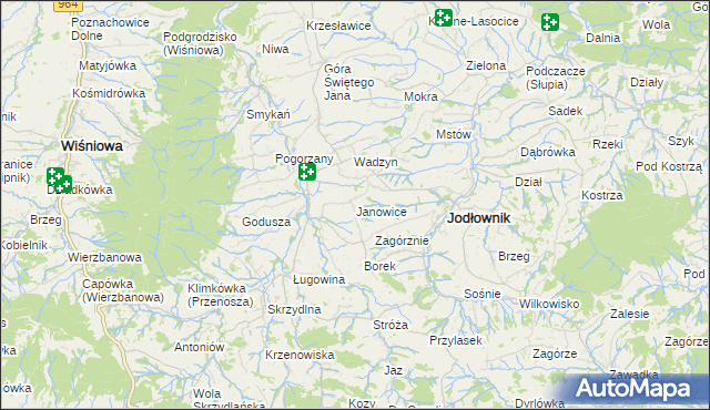 mapa Janowice gmina Jodłownik, Janowice gmina Jodłownik na mapie Targeo