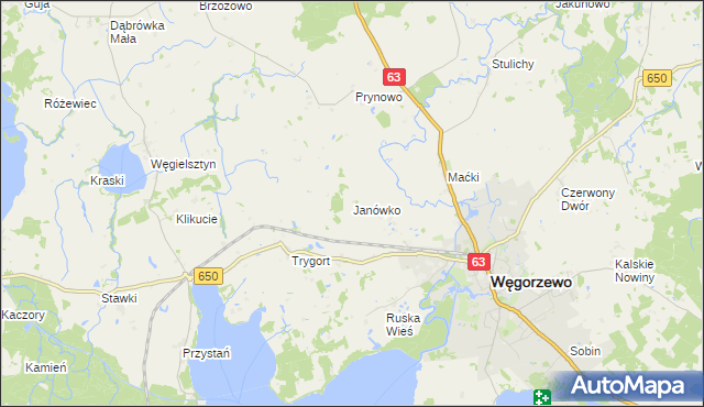 mapa Janówko gmina Węgorzewo, Janówko gmina Węgorzewo na mapie Targeo