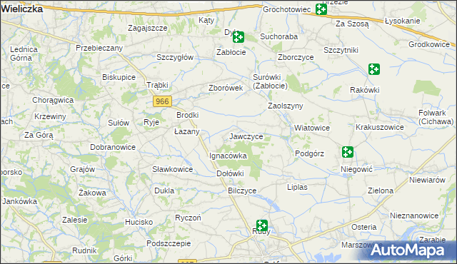 mapa Jawczyce gmina Biskupice, Jawczyce gmina Biskupice na mapie Targeo