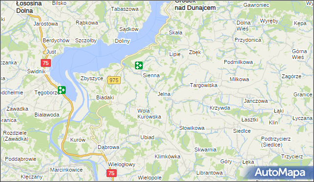 mapa Jelna gmina Gródek nad Dunajcem, Jelna gmina Gródek nad Dunajcem na mapie Targeo