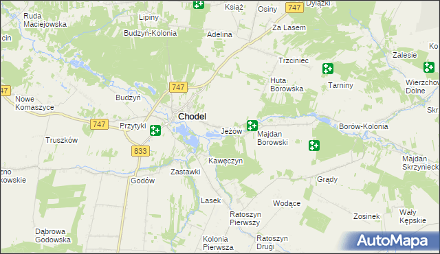 mapa Jeżów gmina Chodel, Jeżów gmina Chodel na mapie Targeo