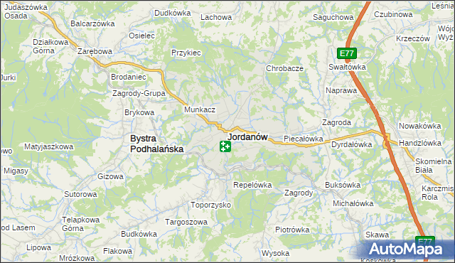 mapa Jordanów powiat suski, Jordanów powiat suski na mapie Targeo