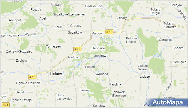 mapa Józefów gmina Lisków, Józefów gmina Lisków na mapie Targeo