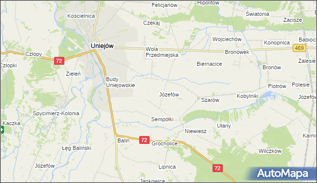 mapa Józefów gmina Poddębice, Józefów gmina Poddębice na mapie Targeo