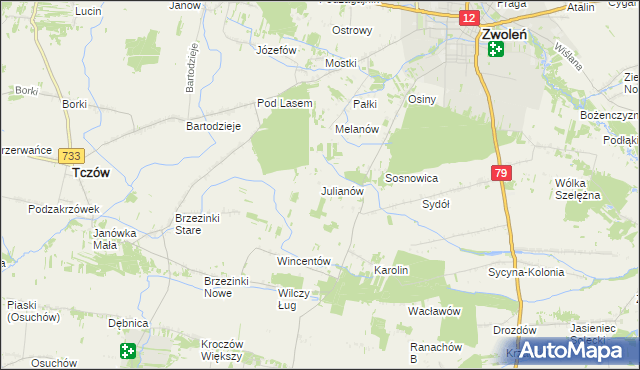 mapa Julianów gmina Tczów, Julianów gmina Tczów na mapie Targeo