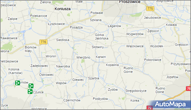 mapa Karwin gmina Koniusza, Karwin gmina Koniusza na mapie Targeo