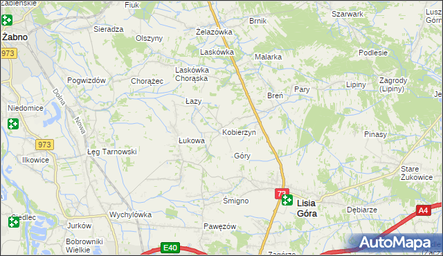 mapa Kobierzyn gmina Lisia Góra, Kobierzyn gmina Lisia Góra na mapie Targeo