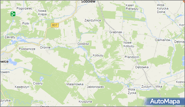mapa Kobusy gmina Sobolew, Kobusy gmina Sobolew na mapie Targeo