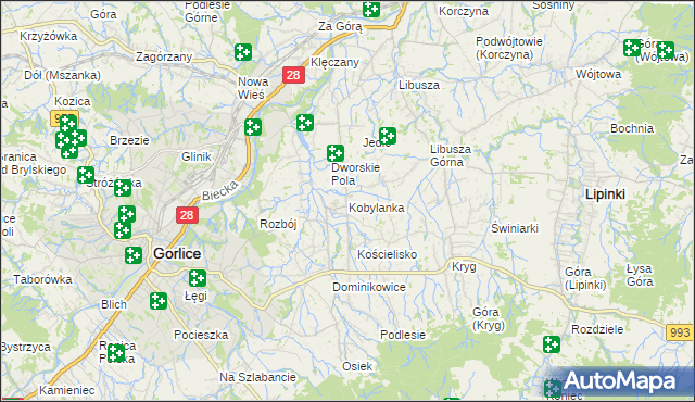 mapa Kobylanka gmina Gorlice, Kobylanka gmina Gorlice na mapie Targeo