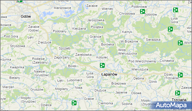 mapa Kobylec gmina Łapanów, Kobylec gmina Łapanów na mapie Targeo