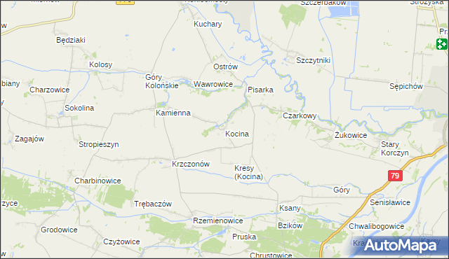 mapa Kocina gmina Opatowiec, Kocina gmina Opatowiec na mapie Targeo