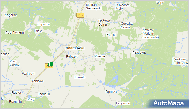 mapa Krasne gmina Adamówka, Krasne gmina Adamówka na mapie Targeo