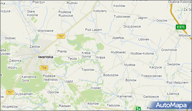 mapa Krępa gmina Iwaniska, Krępa gmina Iwaniska na mapie Targeo