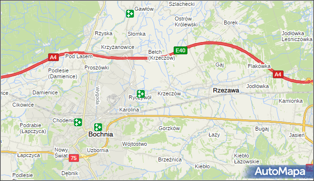 mapa Krzeczów gmina Rzezawa, Krzeczów gmina Rzezawa na mapie Targeo