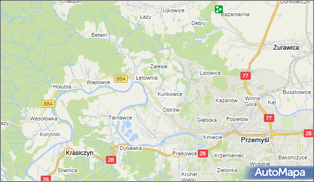 mapa Kuńkowce, Kuńkowce na mapie Targeo