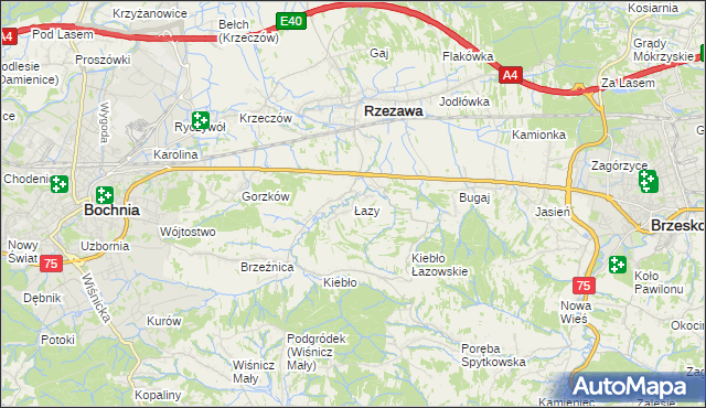 mapa Łazy gmina Rzezawa, Łazy gmina Rzezawa na mapie Targeo