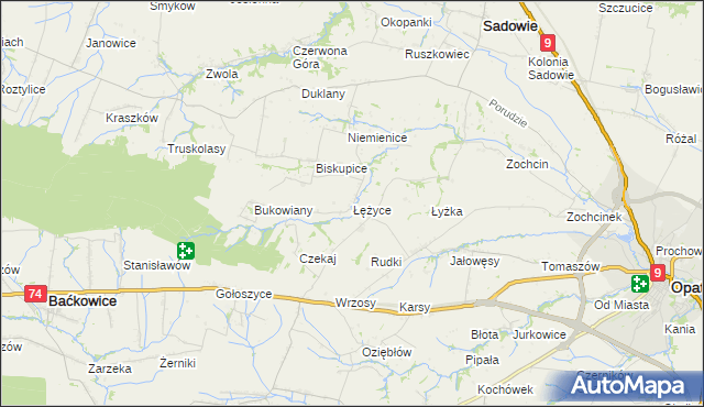 mapa Łężyce gmina Sadowie, Łężyce gmina Sadowie na mapie Targeo