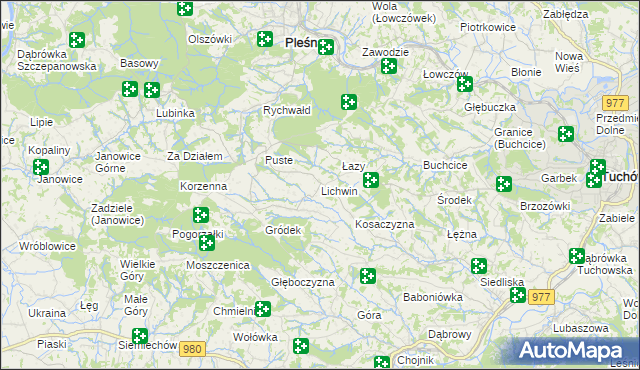 mapa Lichwin gmina Pleśna, Lichwin gmina Pleśna na mapie Targeo