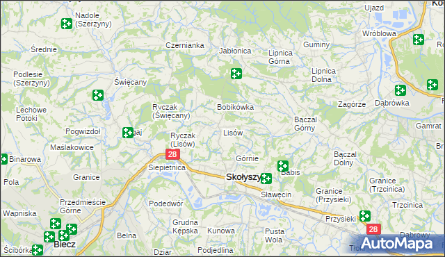 mapa Lisów gmina Skołyszyn, Lisów gmina Skołyszyn na mapie Targeo