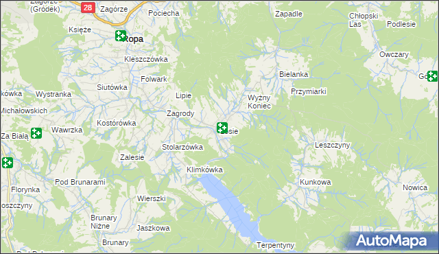 mapa Łosie gmina Ropa, Łosie gmina Ropa na mapie Targeo