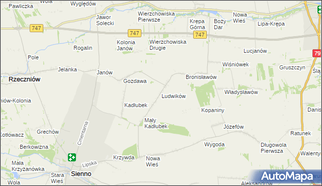 mapa Ludwików gmina Sienno, Ludwików gmina Sienno na mapie Targeo