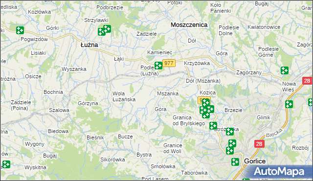 mapa Mszanka gmina Łużna, Mszanka gmina Łużna na mapie Targeo