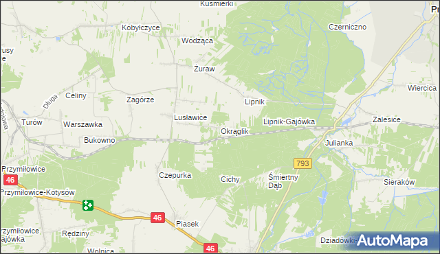mapa Okrąglik gmina Janów, Okrąglik gmina Janów na mapie Targeo