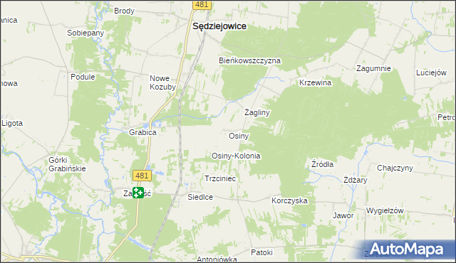 mapa Osiny gmina Sędziejowice, Osiny gmina Sędziejowice na mapie Targeo