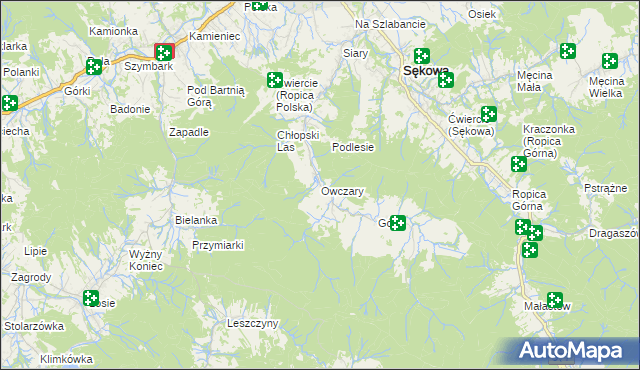 mapa Owczary gmina Sękowa, Owczary gmina Sękowa na mapie Targeo