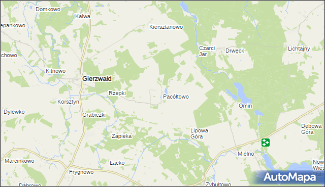 mapa Pacółtowo gmina Grunwald, Pacółtowo gmina Grunwald na mapie Targeo