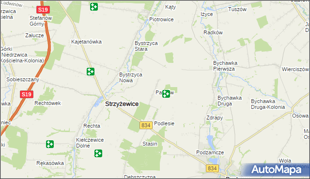mapa Pawłów gmina Strzyżewice, Pawłów gmina Strzyżewice na mapie Targeo