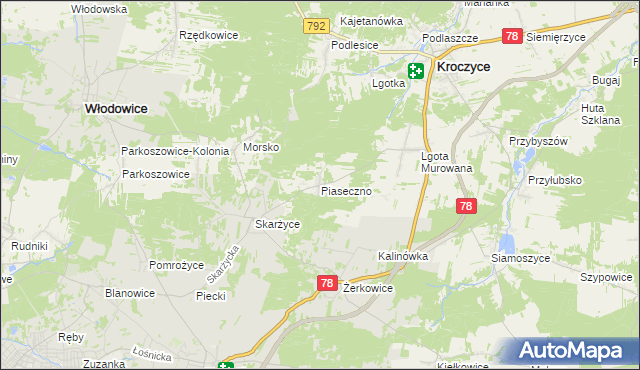 mapa Piaseczno gmina Kroczyce, Piaseczno gmina Kroczyce na mapie Targeo