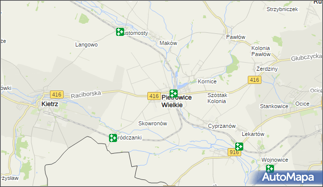 mapa Pietrowice Wielkie, Pietrowice Wielkie na mapie Targeo