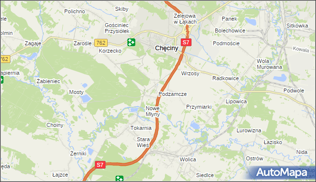 mapa Podzamcze gmina Chęciny, Podzamcze gmina Chęciny na mapie Targeo