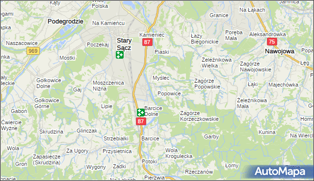 mapa Popowice gmina Stary Sącz, Popowice gmina Stary Sącz na mapie Targeo