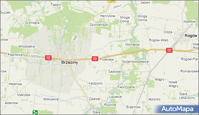 mapa Przecław gmina Brzeziny, Przecław gmina Brzeziny na mapie Targeo