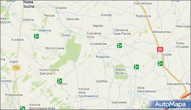 mapa Różanów gmina Wiskitki, Różanów gmina Wiskitki na mapie Targeo