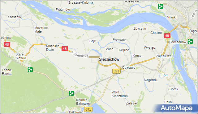 mapa Sieciechów powiat kozienicki, Sieciechów powiat kozienicki na mapie Targeo