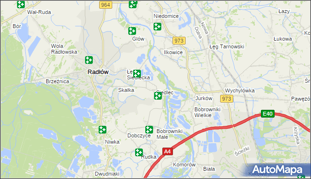 mapa Siedlec gmina Radłów, Siedlec gmina Radłów na mapie Targeo