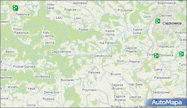 mapa Siekierczyna gmina Ciężkowice, Siekierczyna gmina Ciężkowice na mapie Targeo