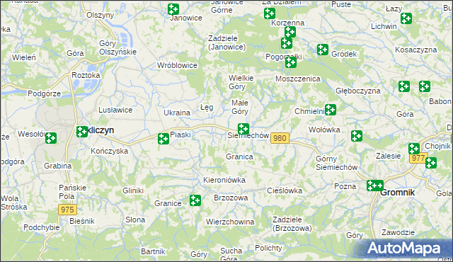 mapa Siemiechów gmina Gromnik, Siemiechów gmina Gromnik na mapie Targeo