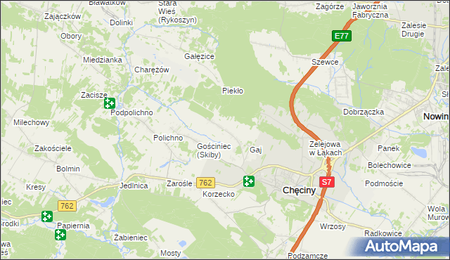 mapa Skiby gmina Chęciny, Skiby gmina Chęciny na mapie Targeo
