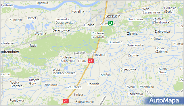 mapa Skrzynka gmina Szczucin, Skrzynka gmina Szczucin na mapie Targeo