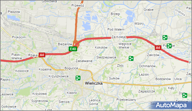 mapa Śledziejowice, Śledziejowice na mapie Targeo