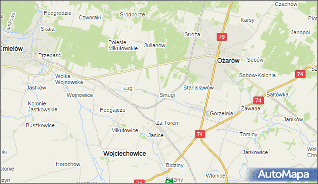 mapa Smugi gmina Wojciechowice, Smugi gmina Wojciechowice na mapie Targeo