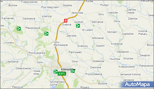 mapa Śniekozy, Śniekozy na mapie Targeo